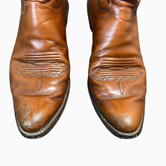 VTG Justin Leather Cowboy Boots Comb Last  9.5 B Brown Western Embroidered 2510 - Picture 5 of 16